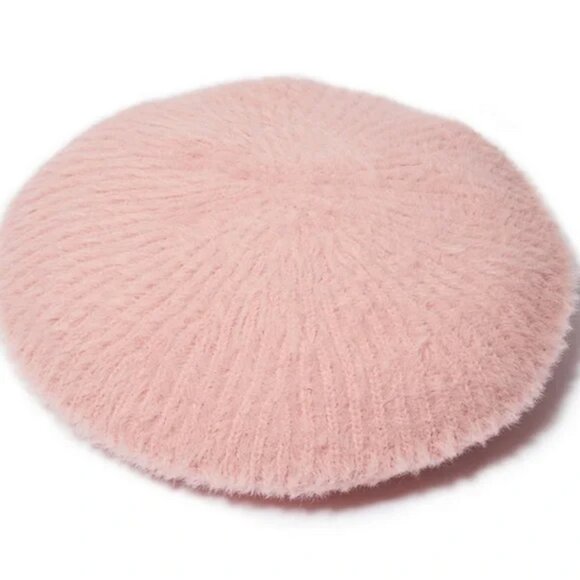 Lele Sadoughi Faux Angora Knit Beret Hat Dusty Rose Pink NWT - Picture 2 of 8
